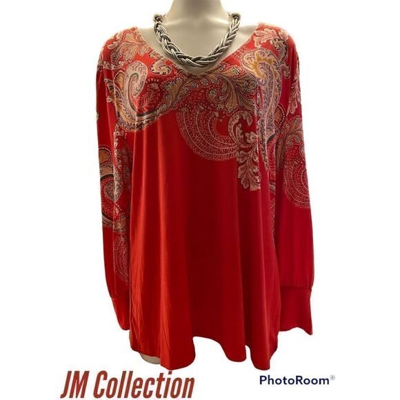 🎉Host Pick🎉JM Collection SZ XXL Woman’s Beautiful Red Paisley Blouse - Picture 2 of 10